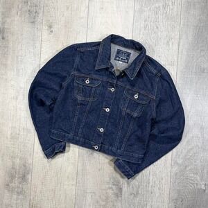Women's vintage 90s 2000s cropped dark wash button denim jean jacket Size M